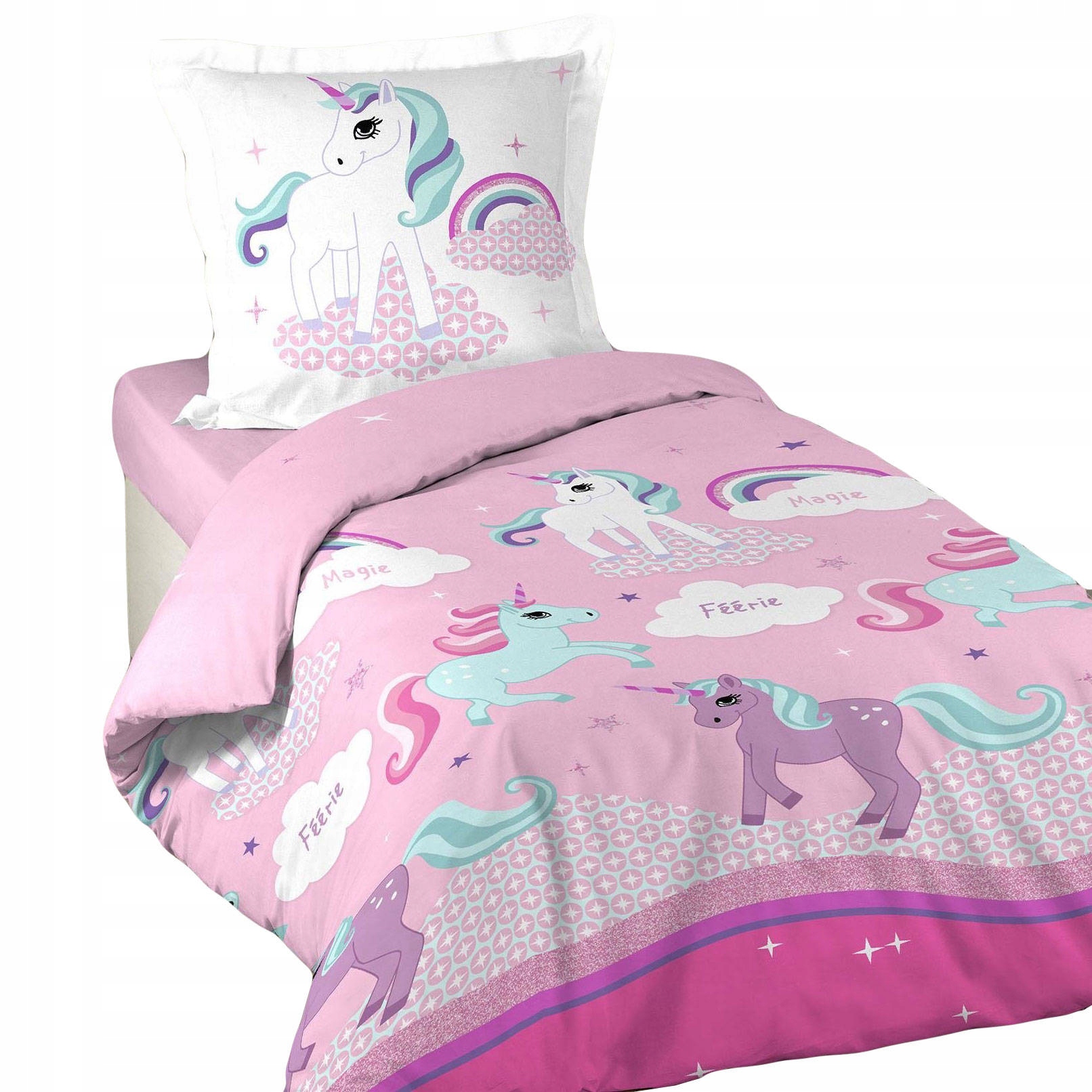 Pościel Dla Dzieci Dziewczynki Dziecięca 140x200 Różowa Bawełna Licorne