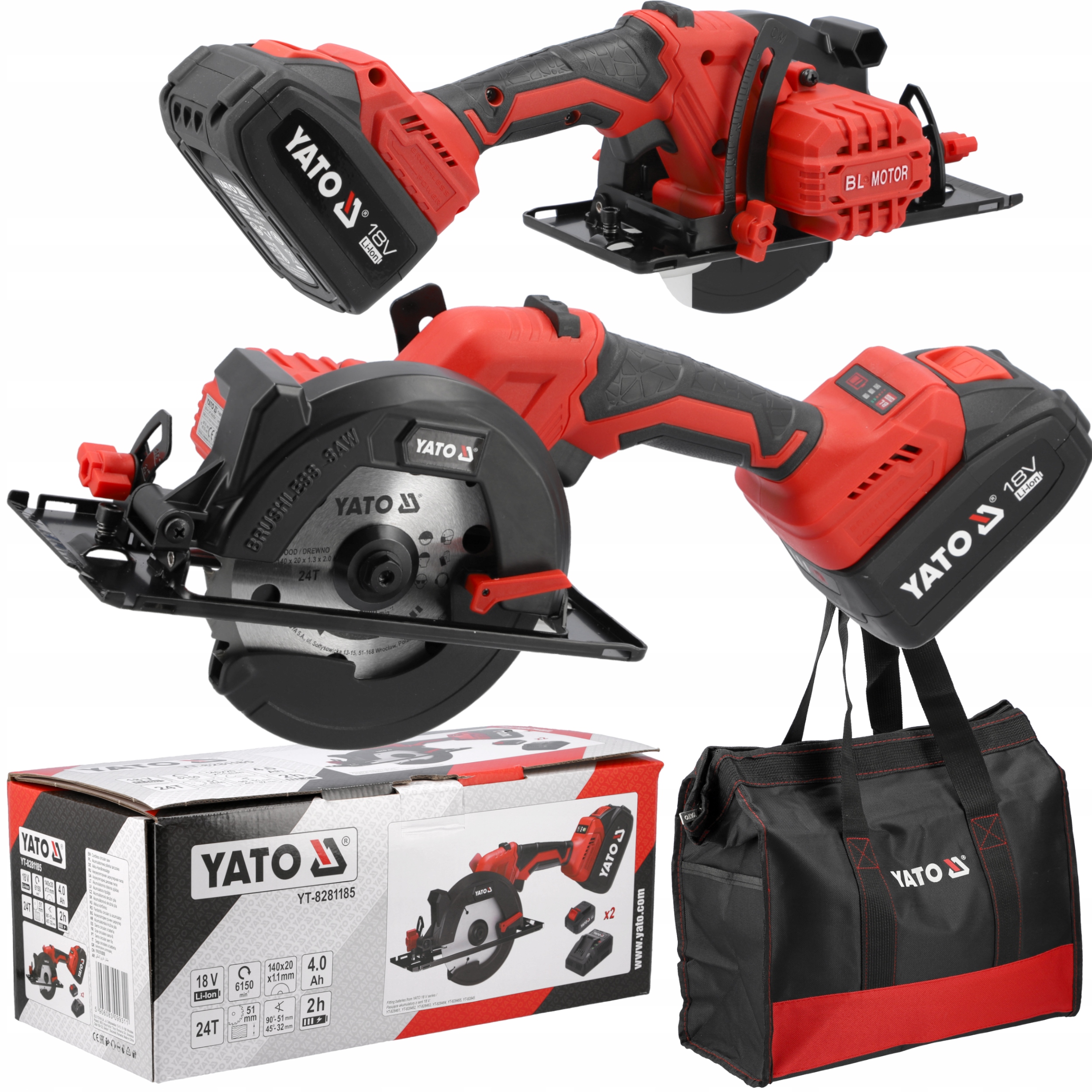 Pilarka Tarczowa Yato Bezszczotkowa Aku 18V 140mm 2x Baterie 4Ah +ładowarka