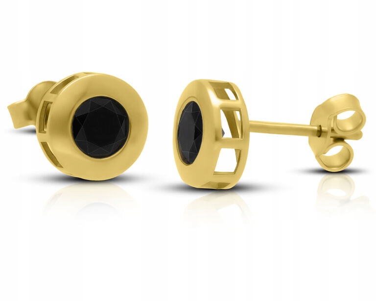 Zlaté Náušnice Dámské Černé Zirkony Dýky Kulaté pr.585
