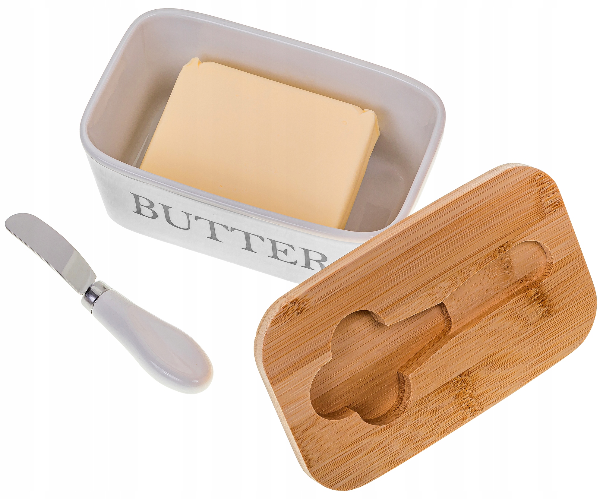 MASELNICZKA PORCELANOWA CERAMICZNA MASELNICZKA Z NOŻEM DO MASŁA BAMBUS TOP Waga produktu z opakowaniem jednostkowym 0.7 kg