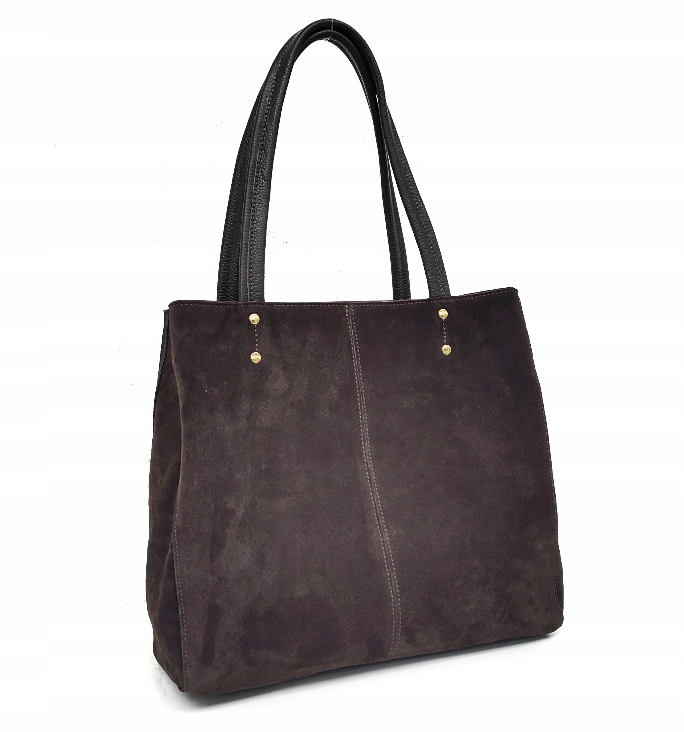 Semišová čokoládová shopper kabelka z kůže