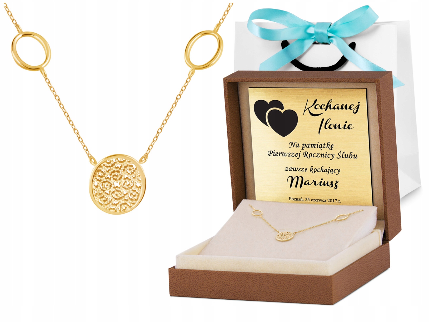 

Złoty Naszyjnik 333 Celebrytka Grawer Prezent