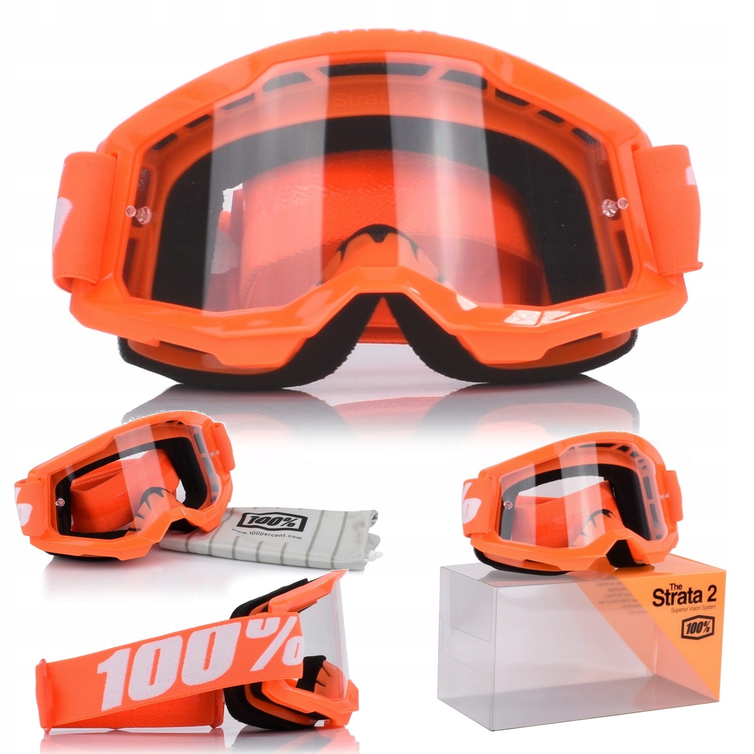 Gogle 100% STRATA 2 ORANGE Szyba Przezroczysta