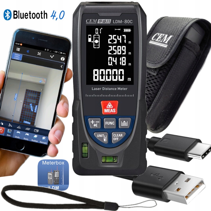 Dálkoměr Laserová vzdálenost 80 m Úhloměr Bluetooth měření v Apce Pouzdro