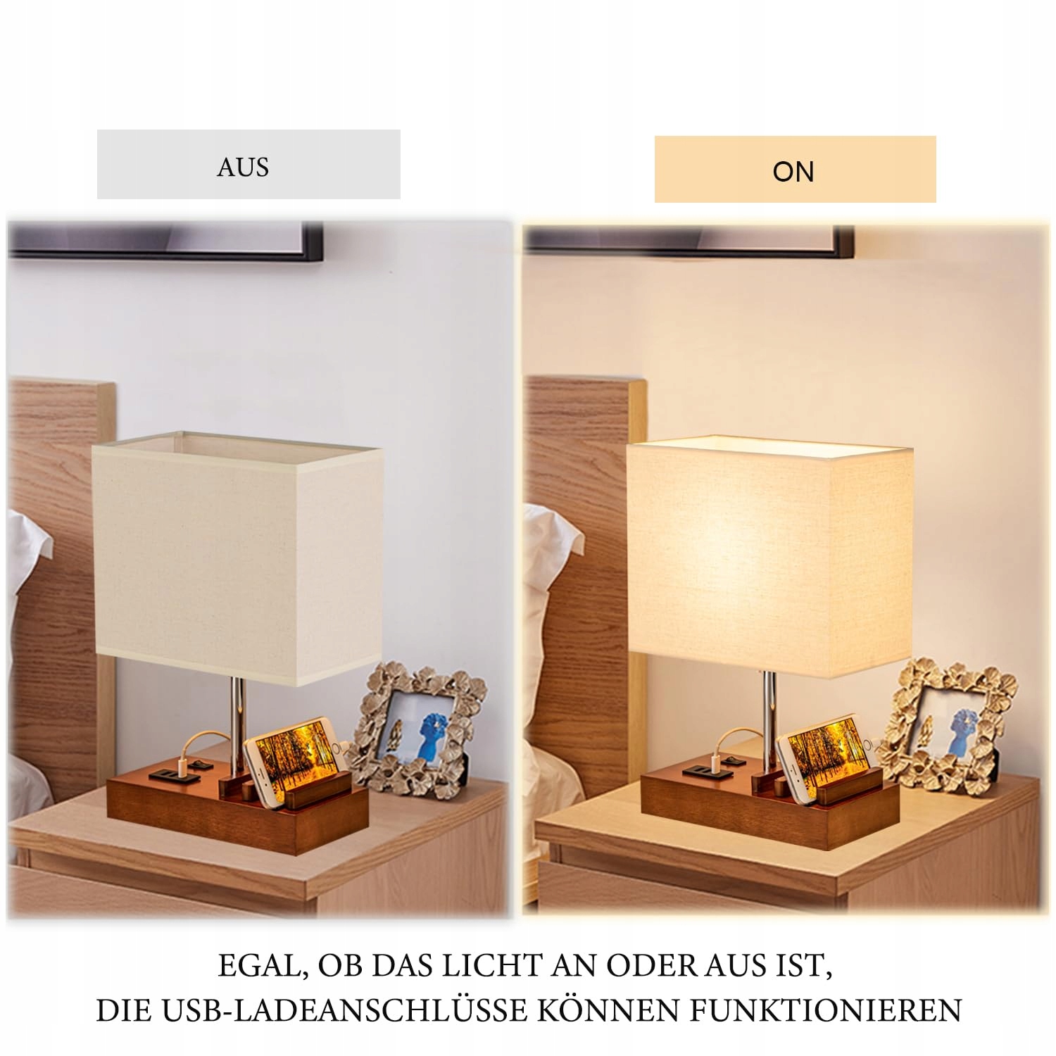 DREAMHOLDER Lampa Stołowa USB 3 Porty Telefon Stojak Nowoczesna Lampa — miniatura 7