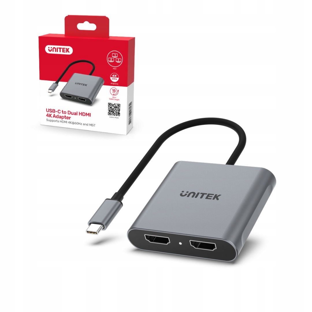 Unitek Adapter Usb-c do 2x Hdmi 4K@60Hz Mst Hdcp 2.2
