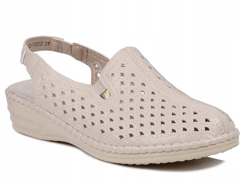 Sandały damskie beżowe Unisoft 7052 ażurowe z zakrytymi palcami lekkie 36