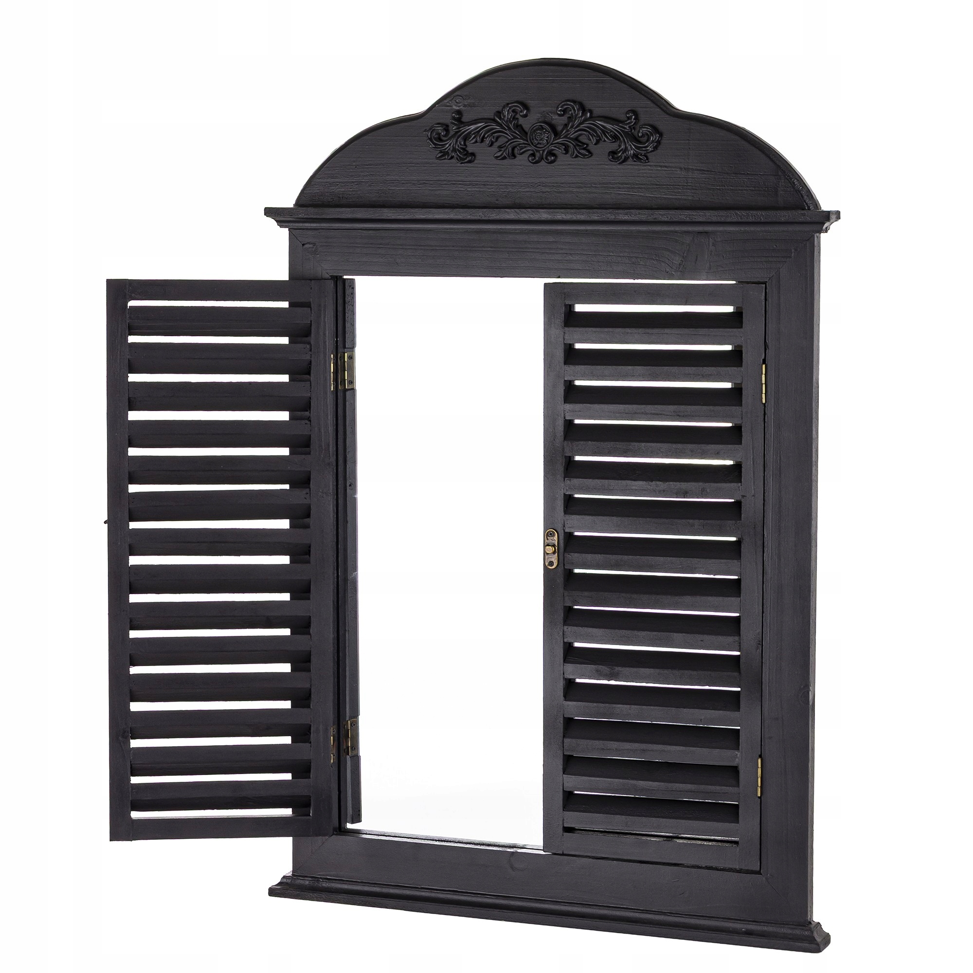 Čierne zrkadlo Okiennica Drevená Ozdobný rám Retro Vintage Loft Žalúzie