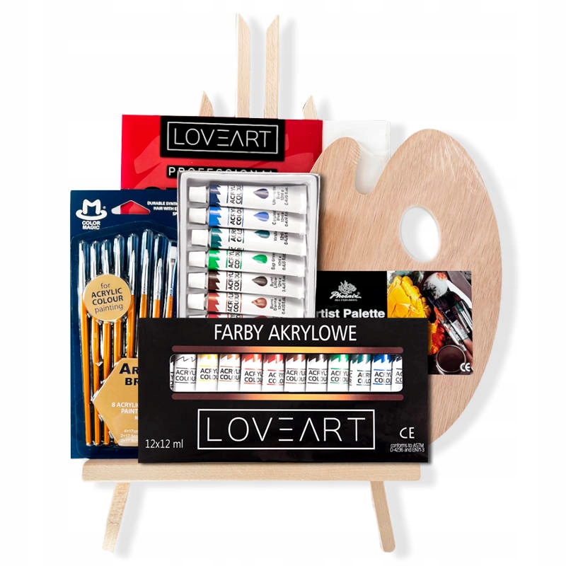 Malířská sada Loveart 5 prvků Stojánek barvy štětce paleta jako dárek