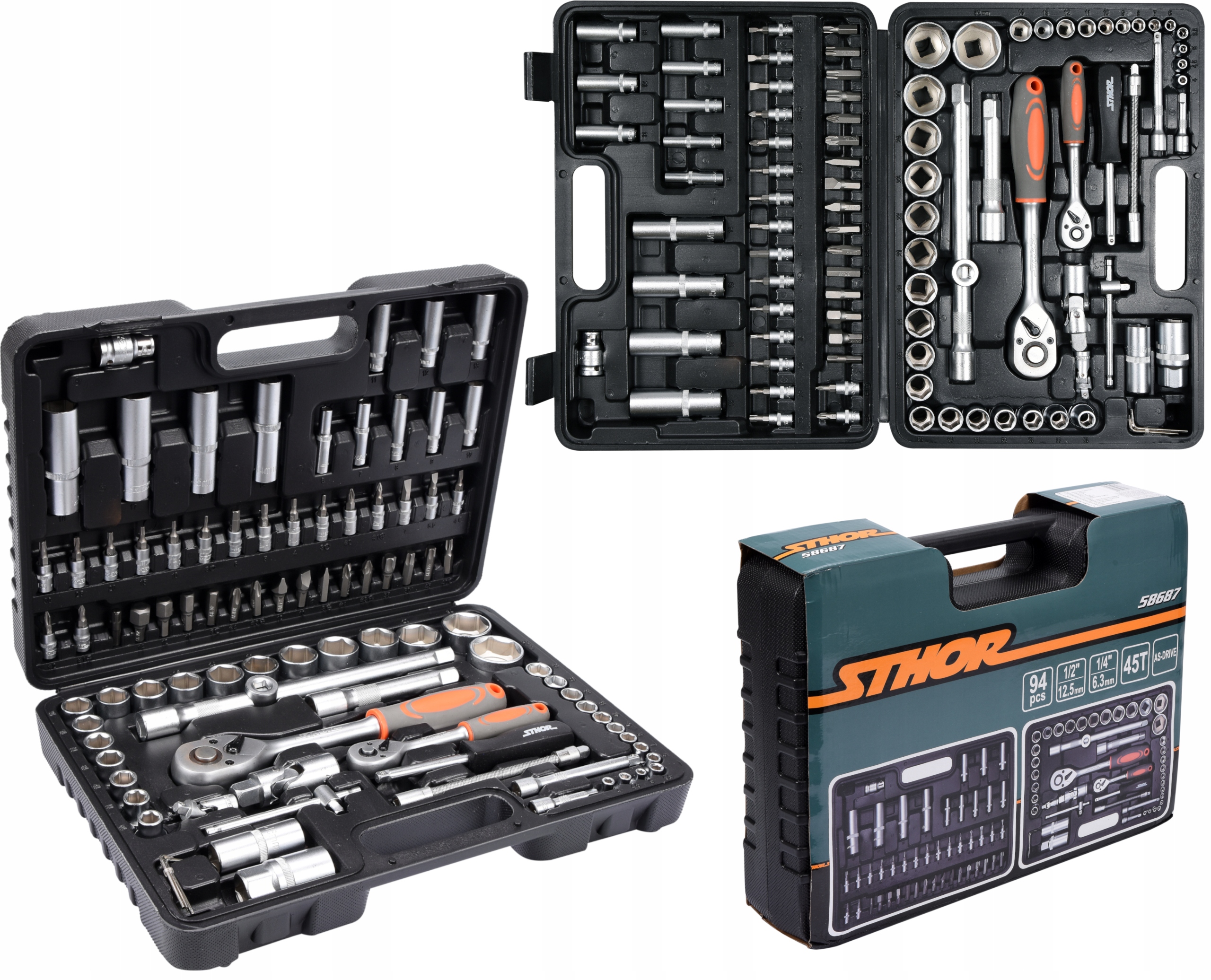 Sthor Zestaw Kluczy Nasadowych Narzędzi 94szt 1/4'' 1/2'' Klucze Bity Torx