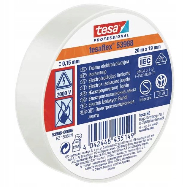 

Taśma elektroizolacyjna Pvc Tesa 19mm 20m Biała