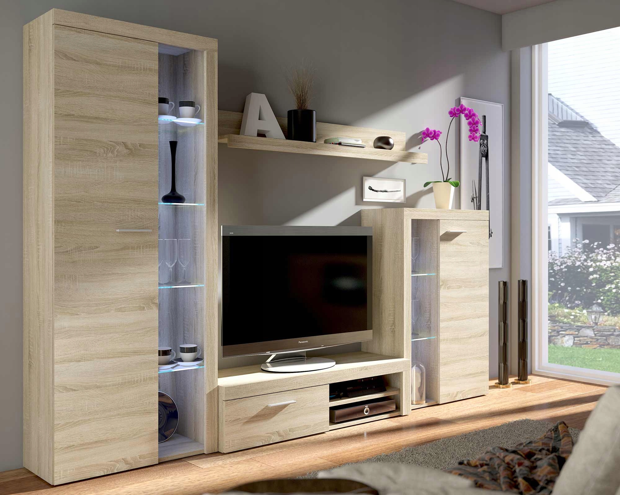 Nábytková Stěna Dub Sonoma Skleněné Led Police Rumba