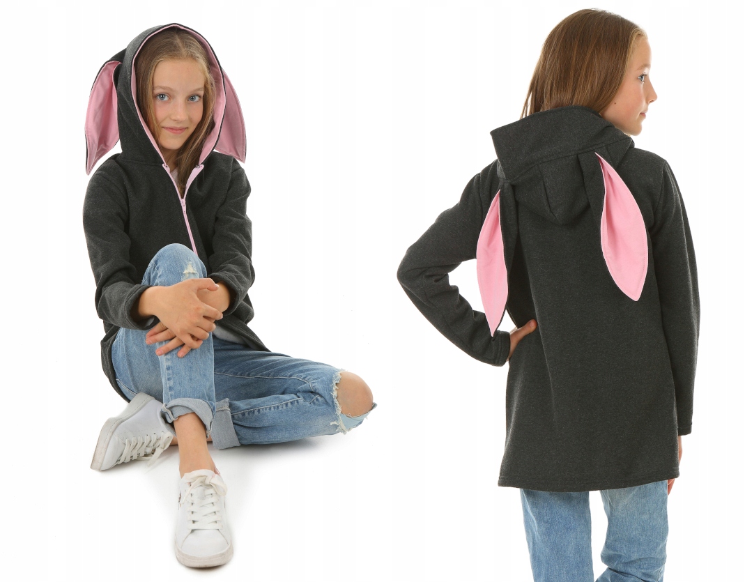 OCIEPLANA bluza z kapturem, KRÓLIK - 152 GRAFIT