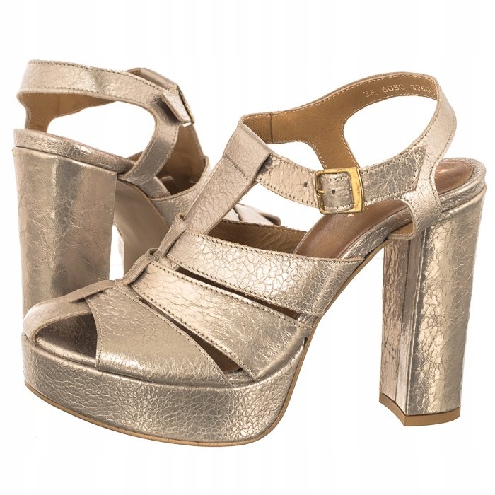 Boty Sandály na podpatku Maciejka Zlaté 06050-25