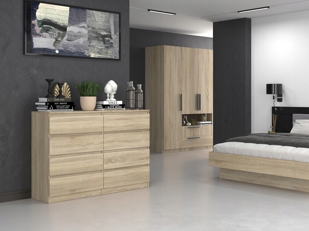 KOMODA NOWOCZESNA 140 cm POJEMNA SZAFKA REGAŁ SZUFLADY MEBLE DĄB SONOMA Kolor mebla dąb sonoma