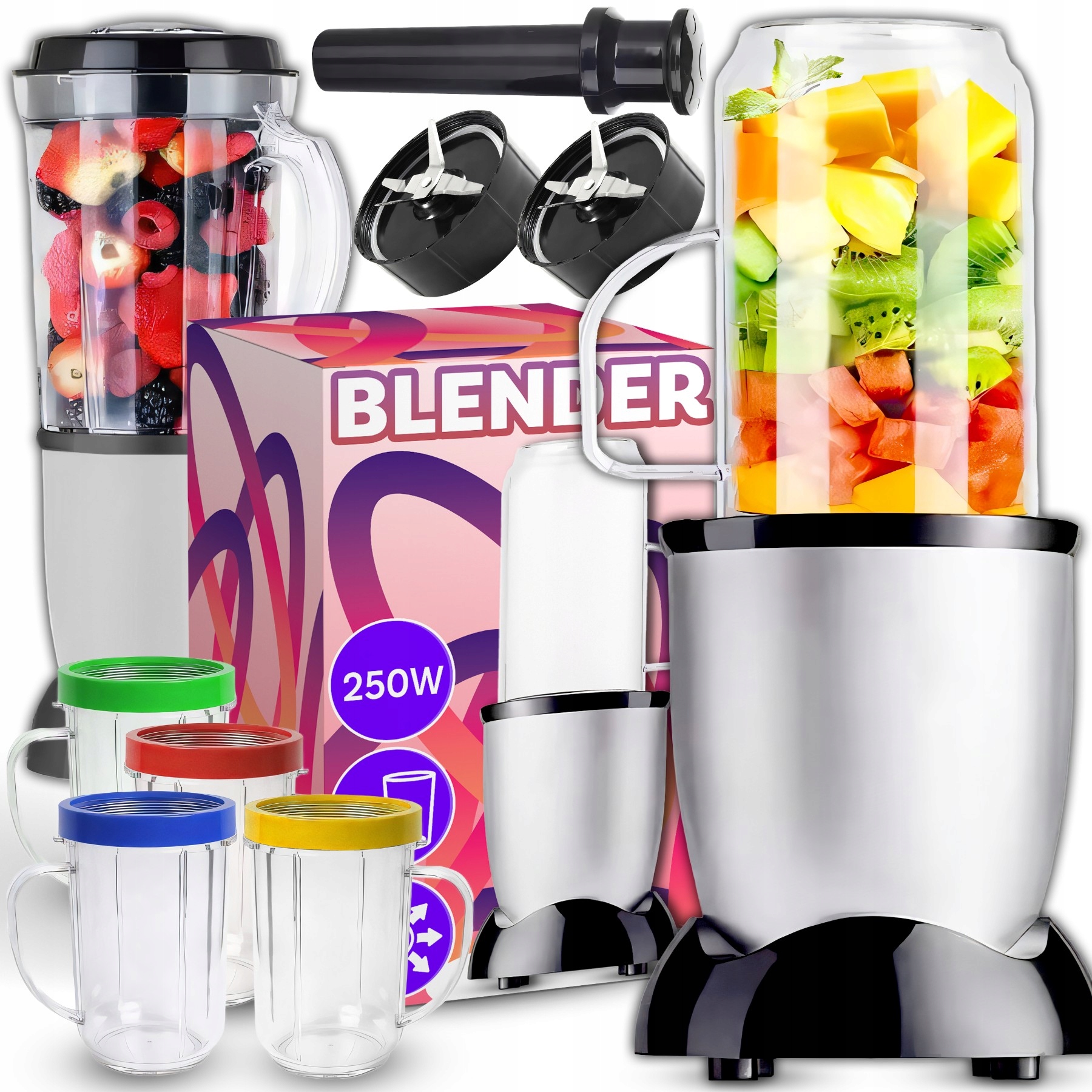Robot Kuchenny Blender Kielichowy Z Funkcją Sokowirówki 4x Kubki Zestaw XXL