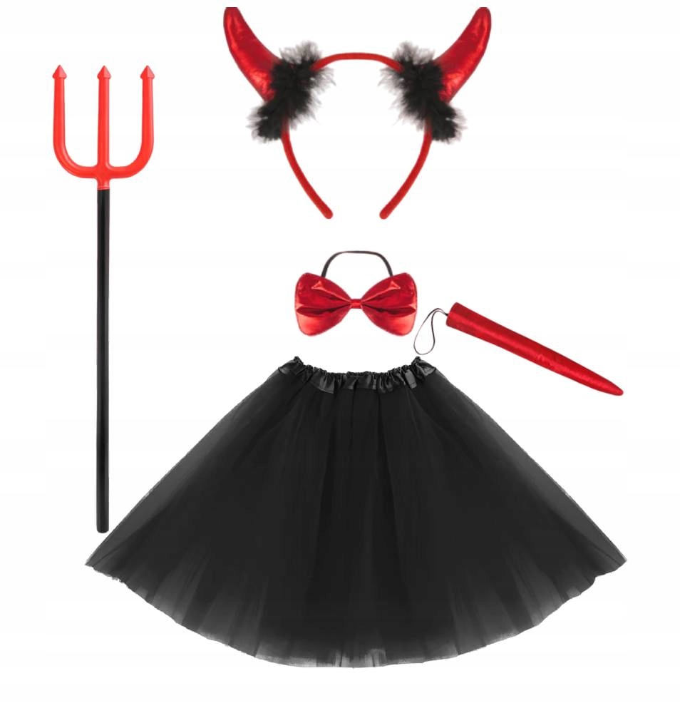 KOSTIUM DIABLICA DIABEŁ STRÓJ HALLOWEEN PANIEŃSKI WIDŁY ROGI DLA DZIECKA