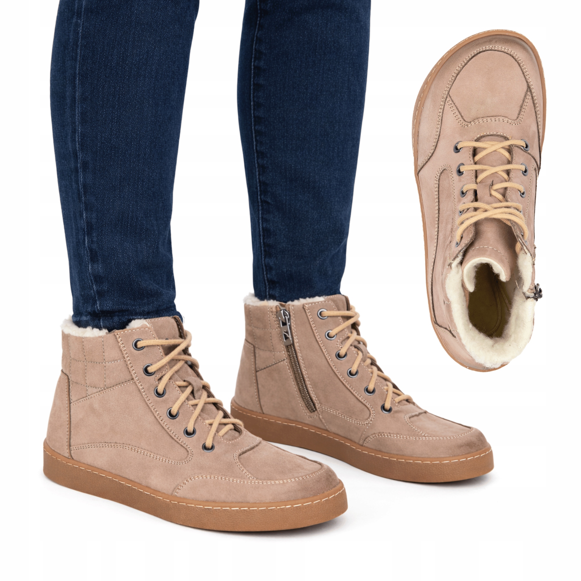 Dámské barefoot zimní kožené boty Louise zateplené vlnou béžové 41