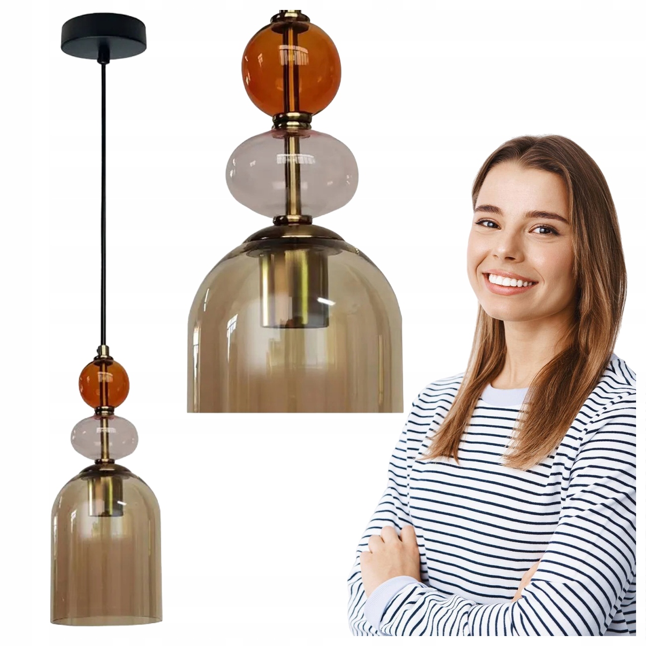 Závesná Sklenená Lampa Light Prestige Jantárová Zlatá Tropea E27