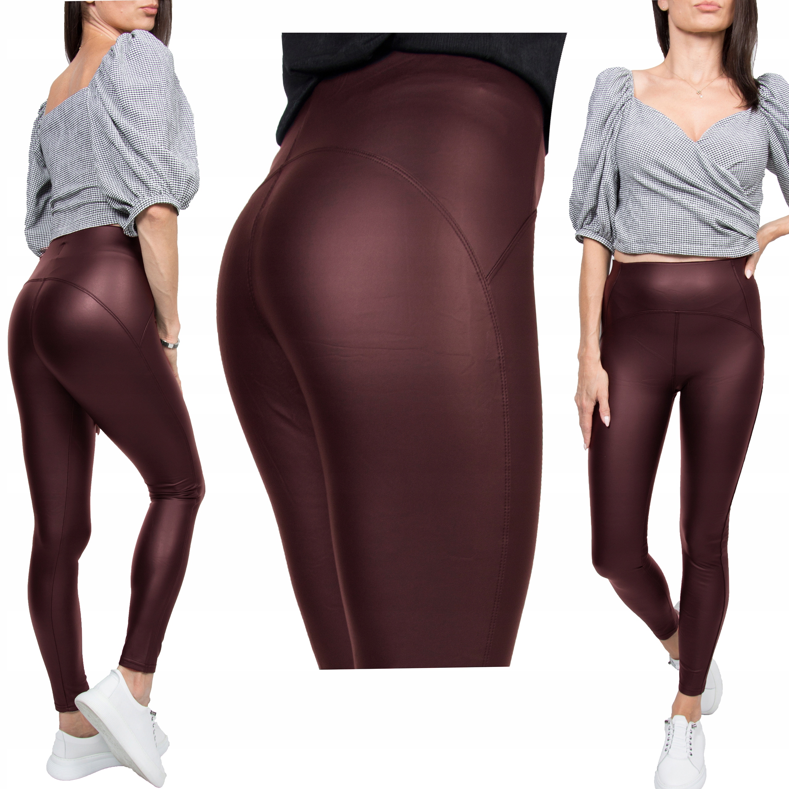 MODELUJĄCE LEGGINSY SKÓRA WYSOKI STAN BURGUND MATOWE r.46/48