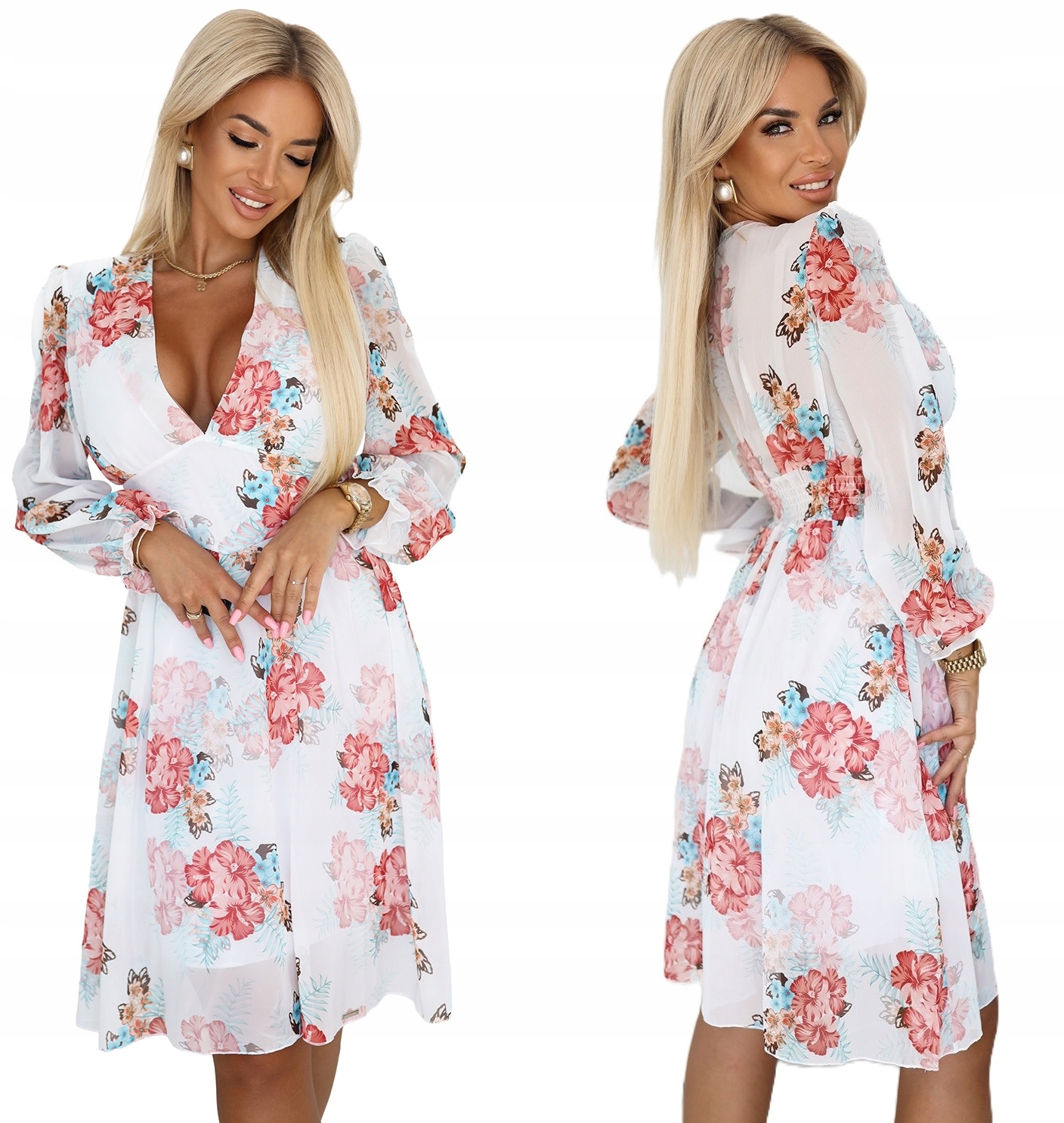 Krásné Šifonové Šaty S Korzetem V Pase, Hluboký Výstřih, Květy Malwy M