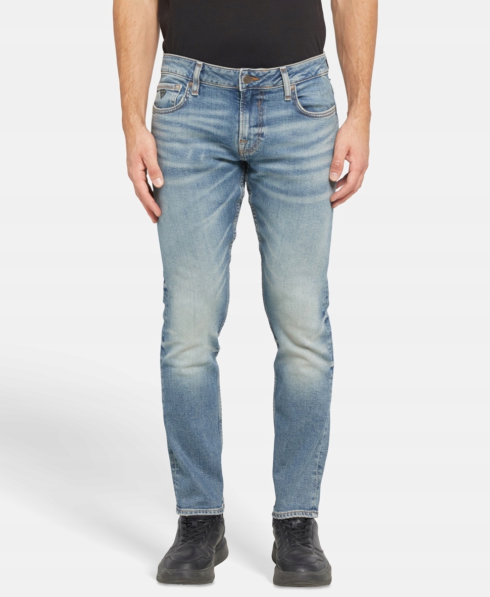 Guess Pánské Džíny Jednoduché Modré S Oděrkami, Dlouhé, 29 G