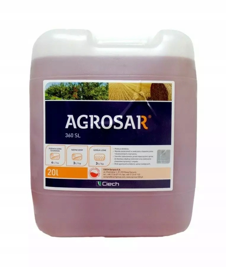 Agrosar 360SL 20l Ciech herbicyd totalny, glifosat, niszczy chwasty, perz