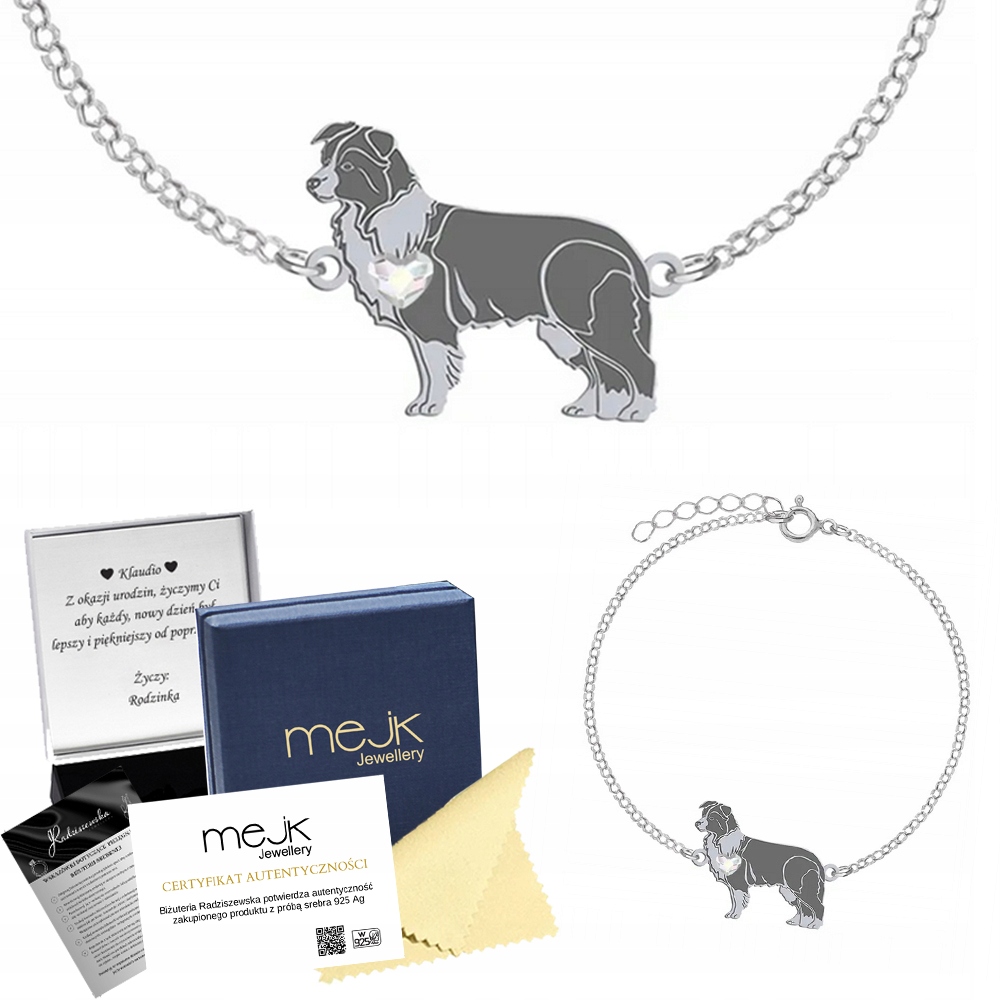 Náramek Stříbro 925 Border kolie Žena Řetízek Gravírování Bonus
