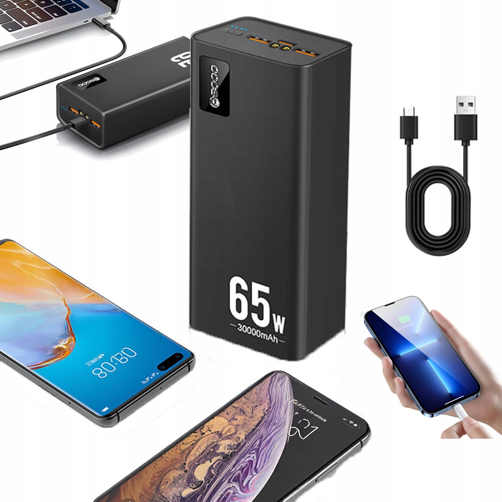 Powerbanka 50000MAH 65W Pro Notebook Rychlé Nabíjení Camping Led Černá