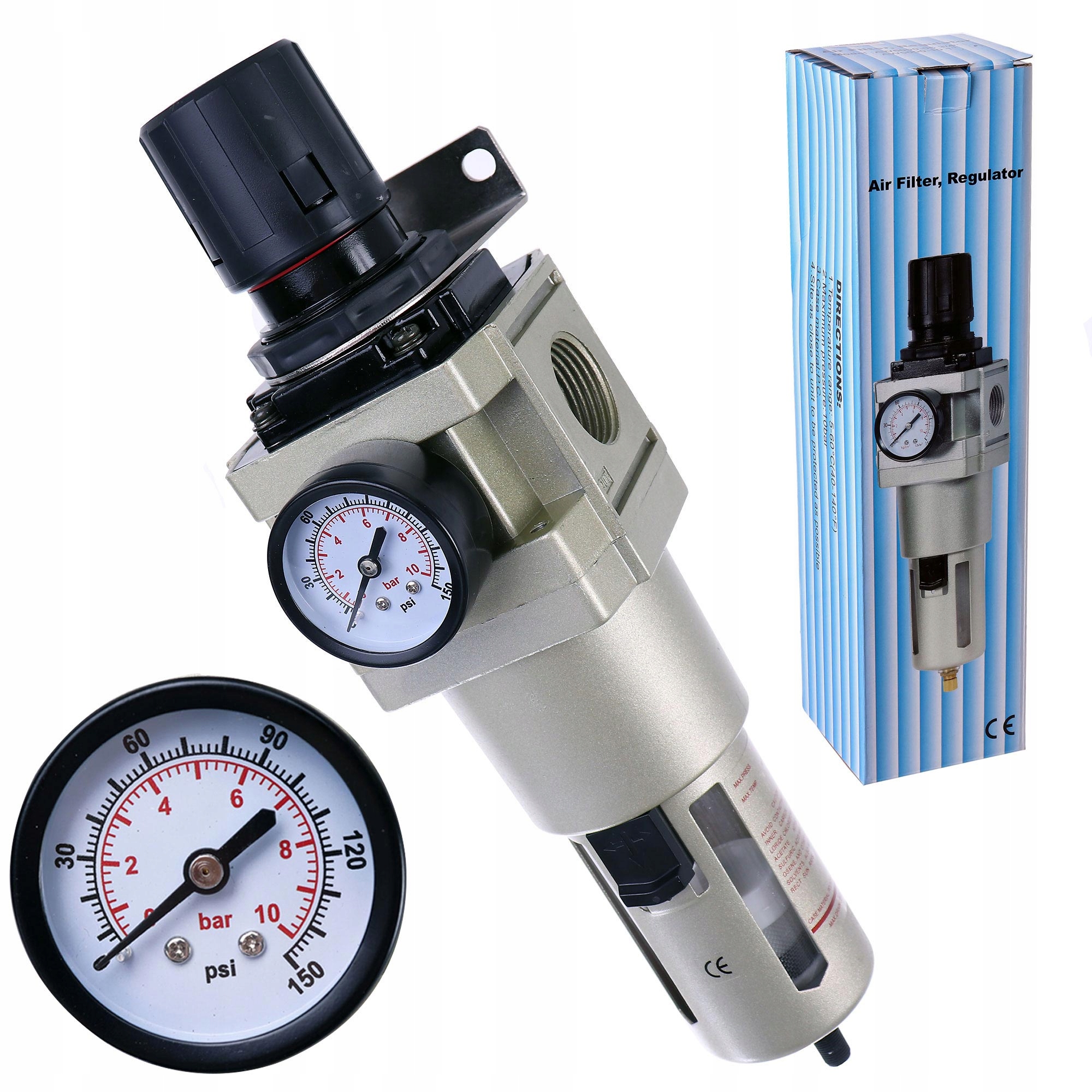 Reduktor tlaku vzduchu s filtrem pneumatický 1" pro kompresor s automatickým vypouštěním