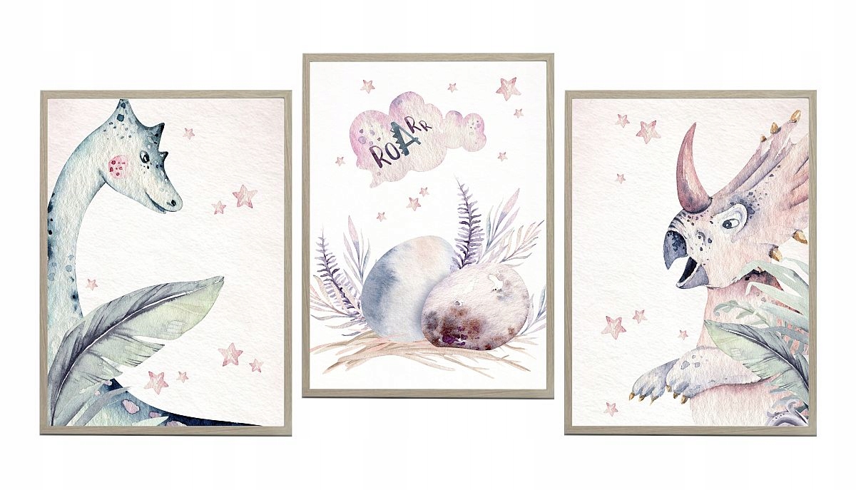 Zestaw 3 plakaty dla chłopca dinozaury wz2 A3