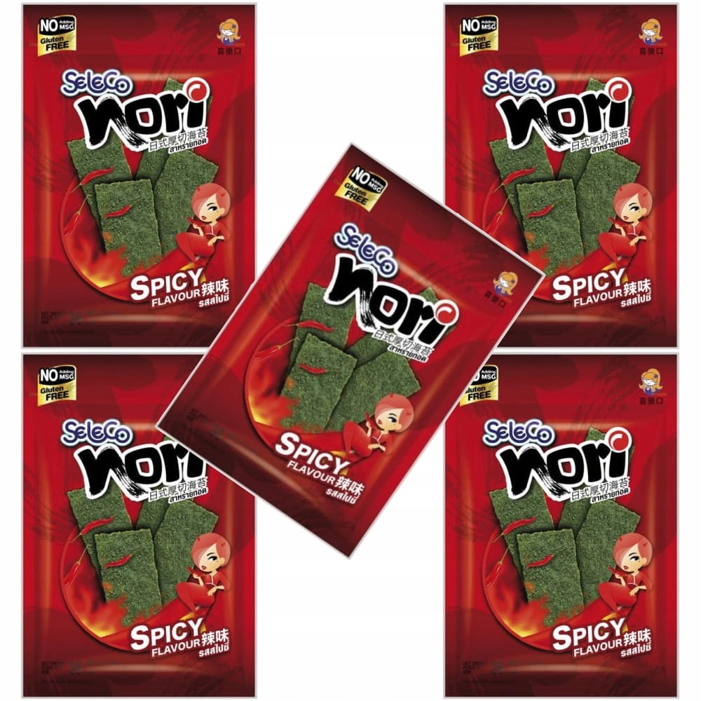 Levně 5 x Křupavé řasy Snacky z řas Nori Pikantní Spicy Hot Ostré 36 g