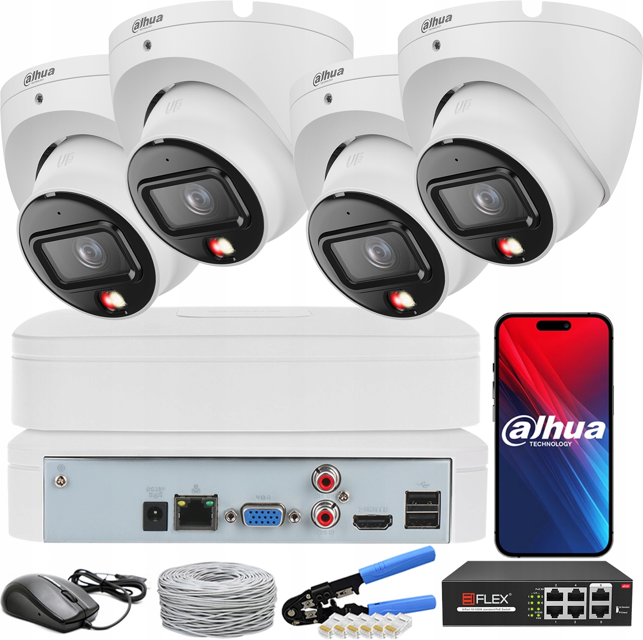 Zestaw do Monitoringu Dahua 4 Kamery 8Mpx 4K IPC-HDW1839T-A-IL-0280B Ai