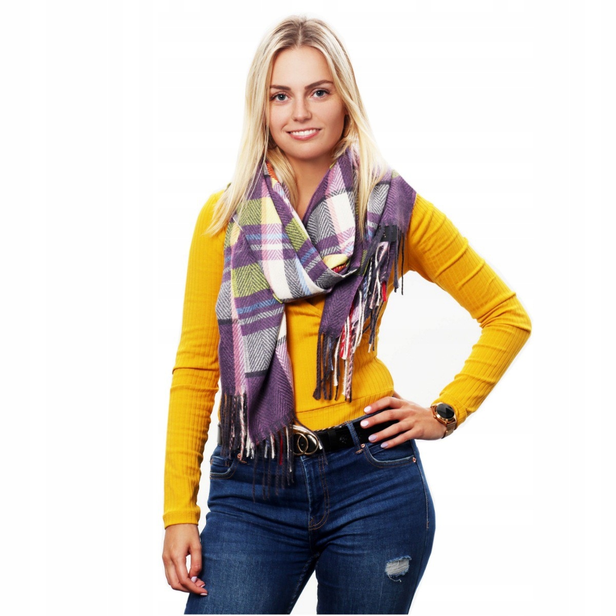 

Szalik damski kolorowy modna krata cieplutki szal