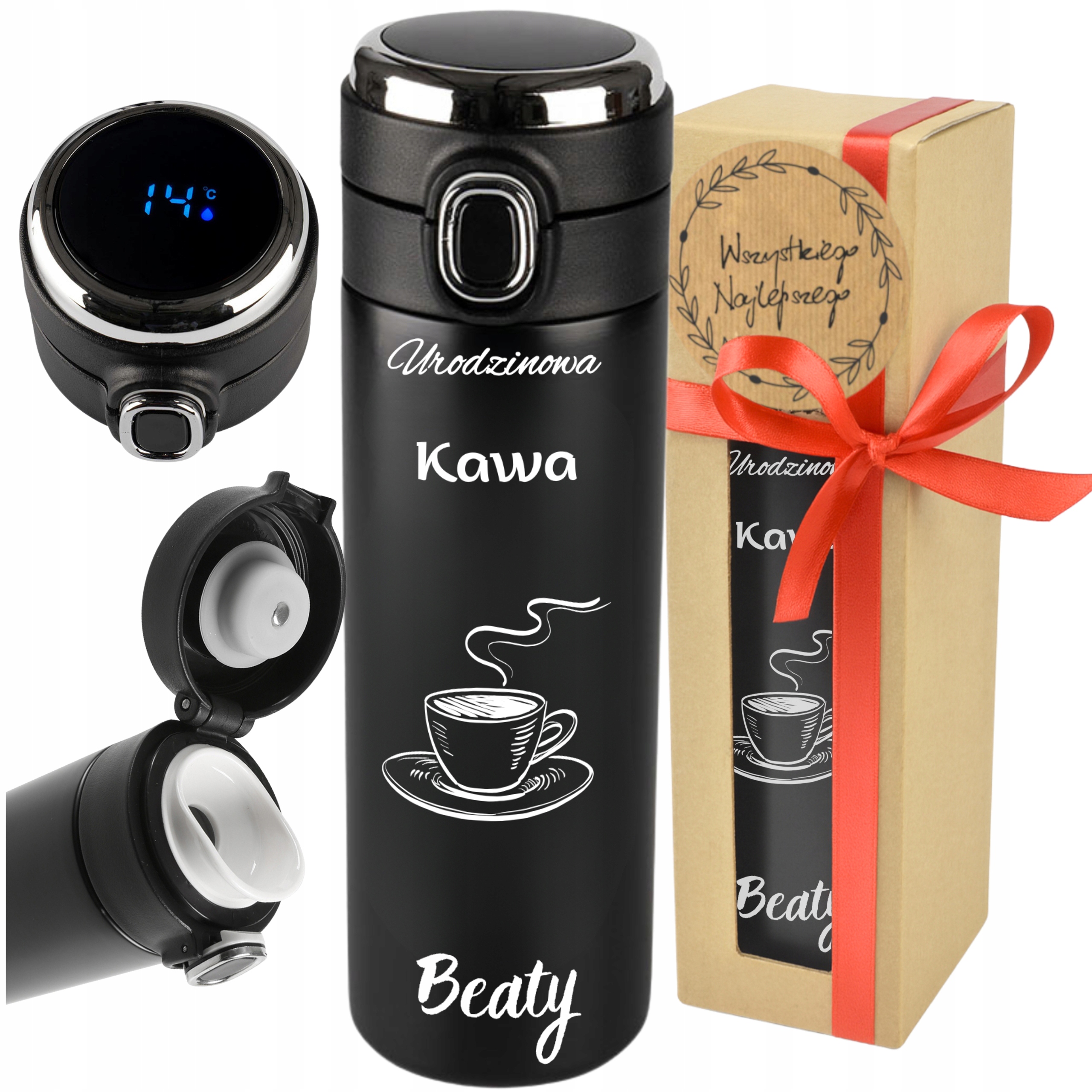 Kubek Termiczny Termos z Grawerem Czujnik Temperatury Na Urodziny