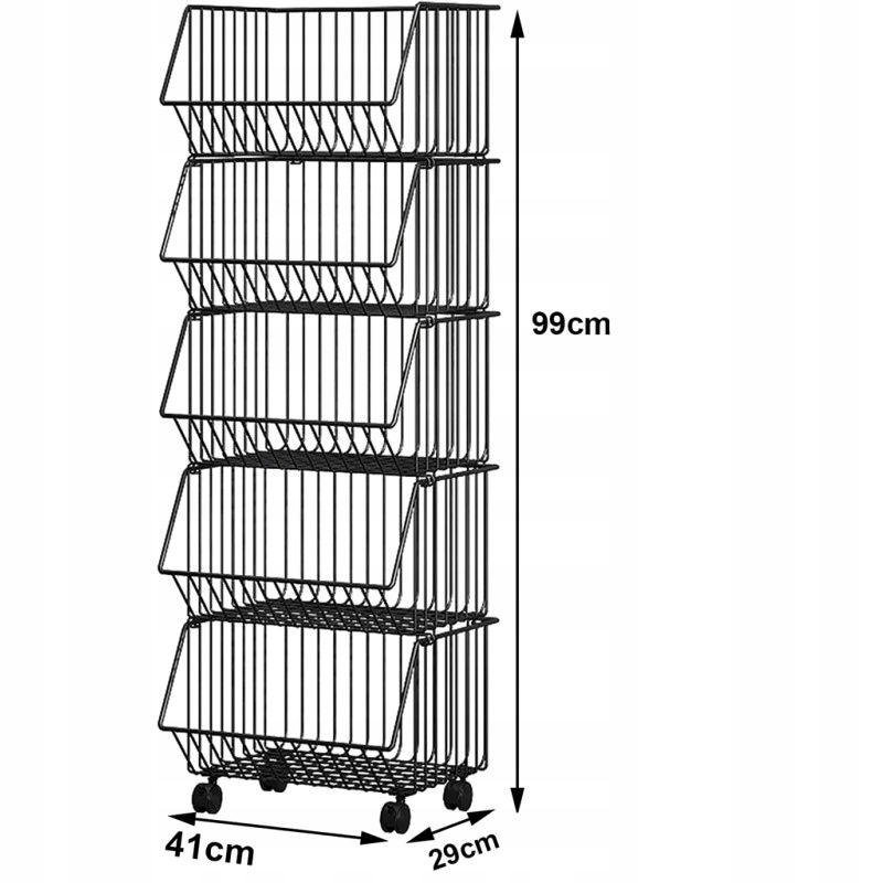REGAŁ Z KOSZYKAMI NA KÓŁKACH do spiżarni na warzywa owoce 5 półek + GRATIS Głębokość mebla 29 cm