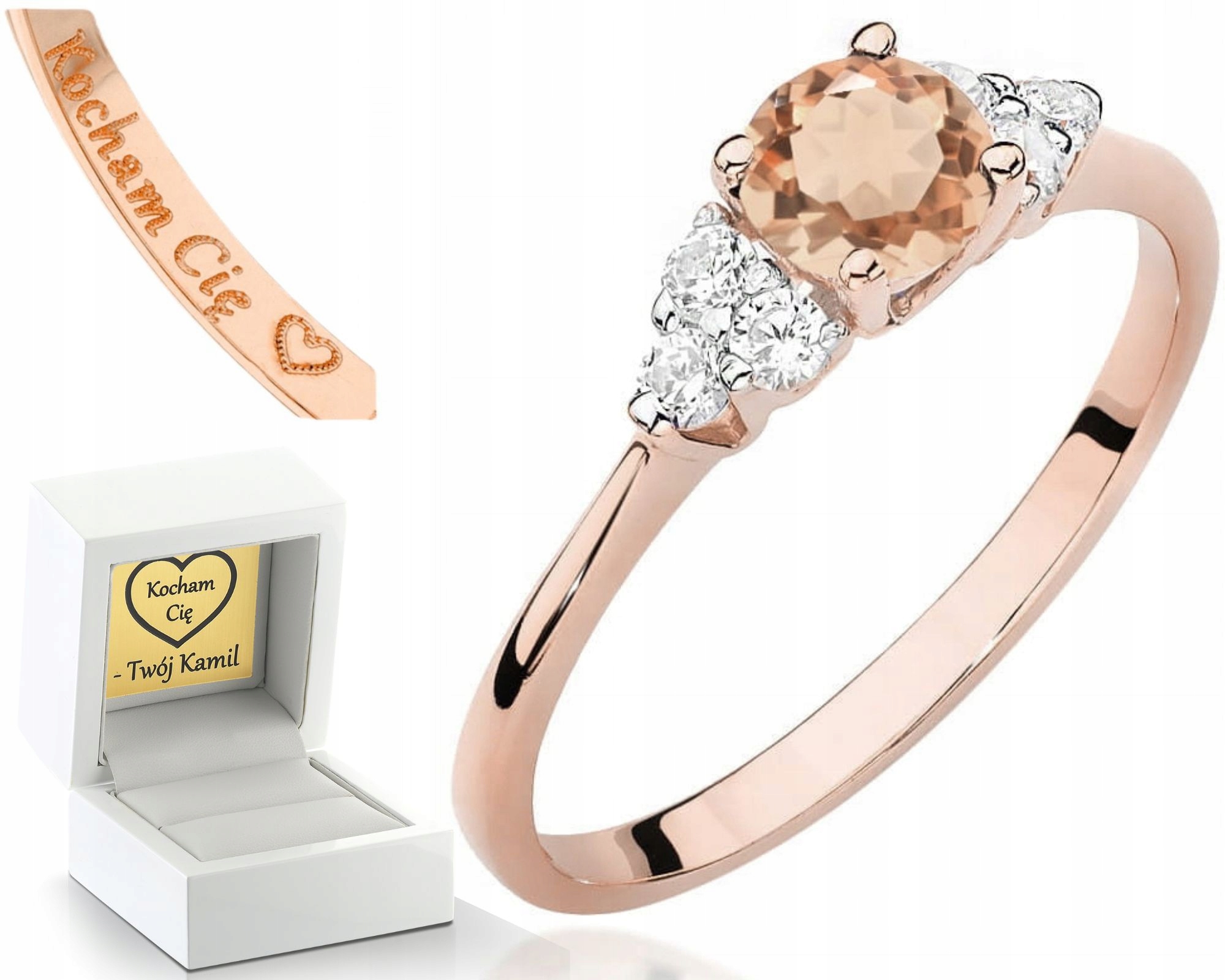 Růžové Zlato Prstýnek S Morganitem A Brilianty Gravírování Bonus 585