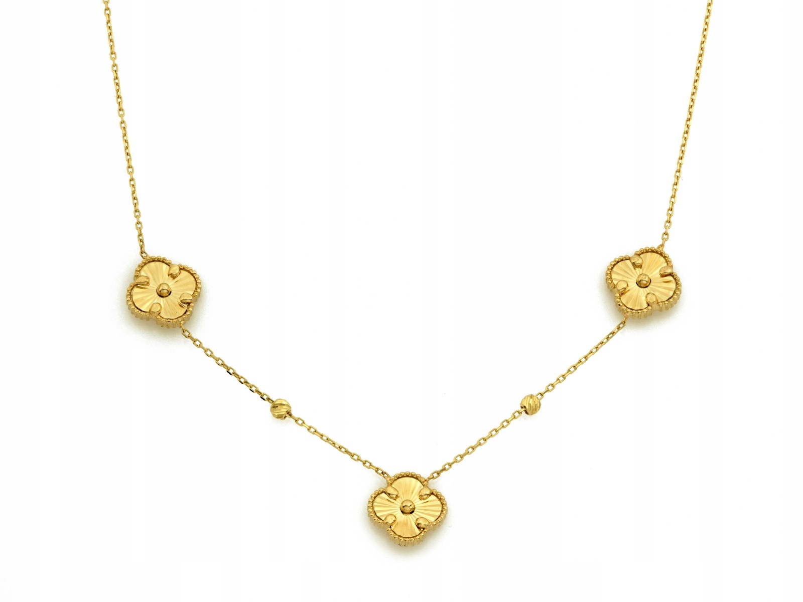 Zlatý náhrdelník 585 s módními frézovanými květy 45 cm, květy 3.42 g