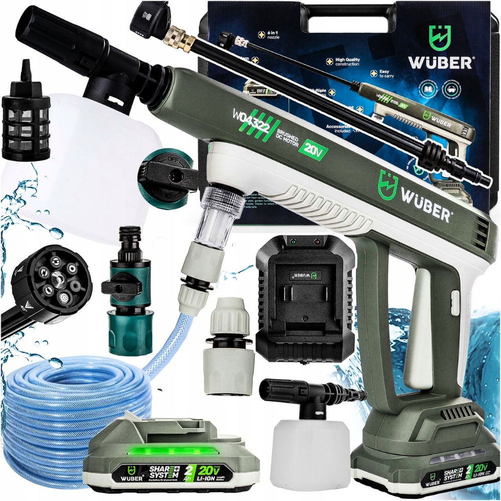 Silná akumulátorová zahradní Tlaková Myčka Set kufr Multi Tryska