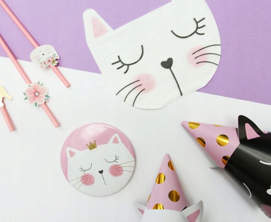 Słomki papierowe KOTEK do picia napoju urodzinowe SŁODKI KOT urodziny 6szt Stan opakowania oryginalne