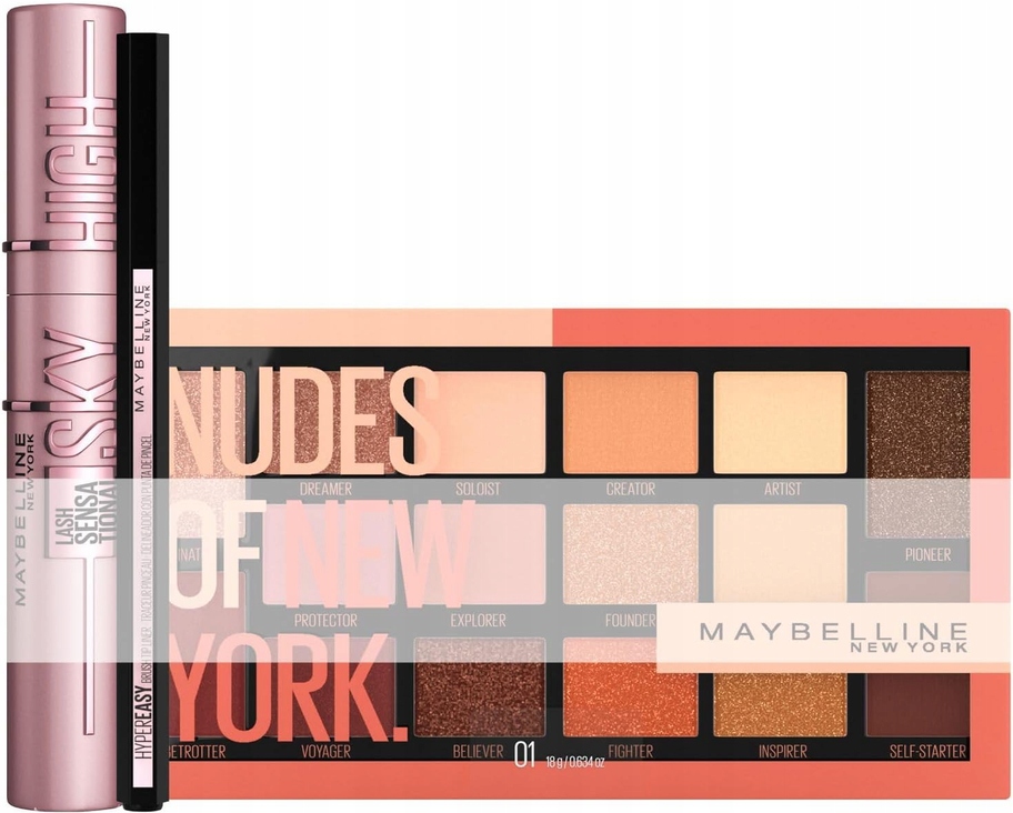 Zestaw kosmetyków Maybelline Tusz, paleta cieni, eyeliner