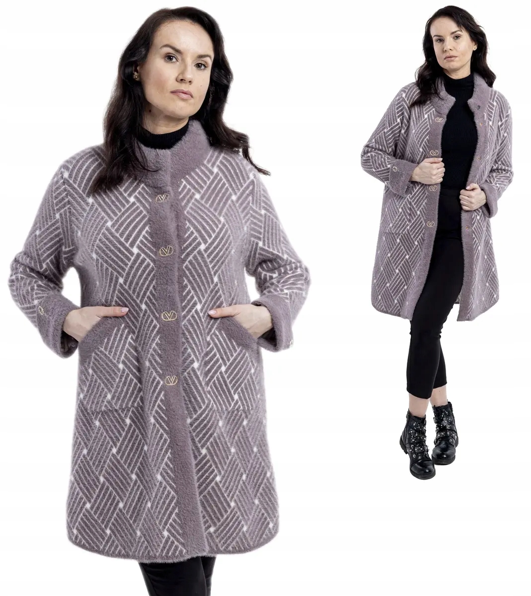 Kurtka Alpaka Miękka Wełne Przejściowa Vaston Jasno-Śliwkowa Plus Size