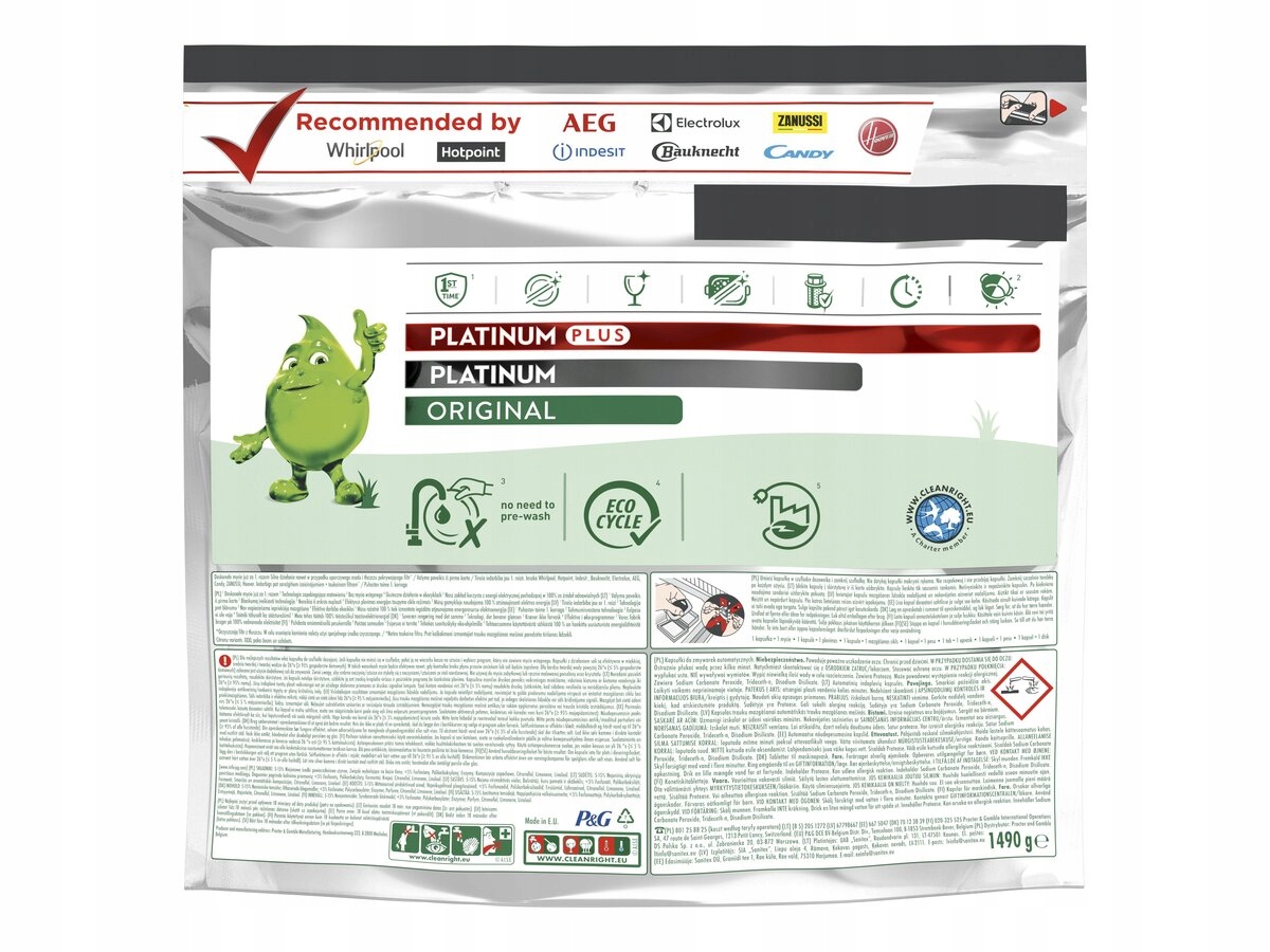 KAPSUŁKI DO ZMYWARKI FAIRY PLATINUM LEMON 100 SZT Waga produktu 2 kg