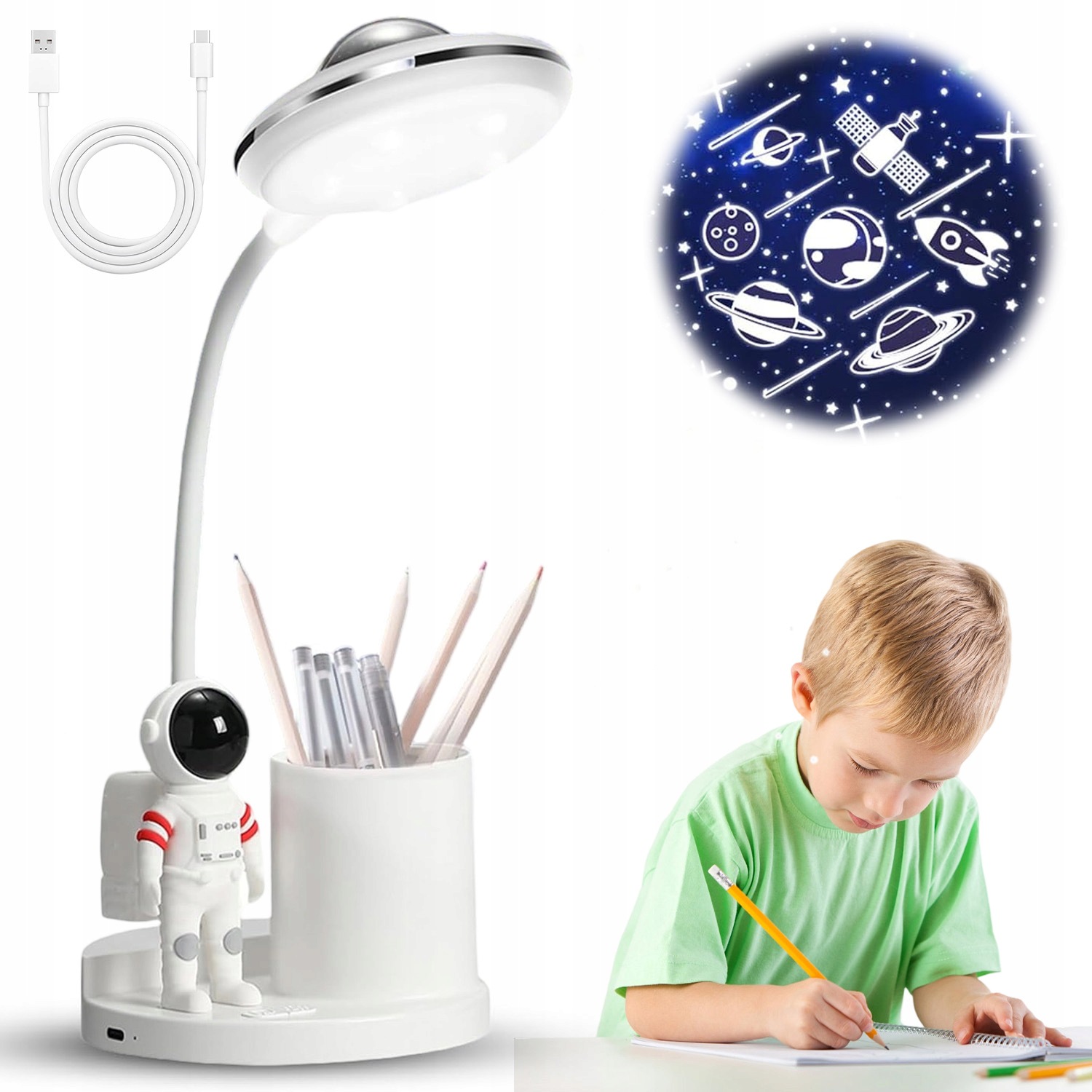 Led Stolní Lampa Na Čtení S Držákem Na Propisku Astronaut Pro Děti