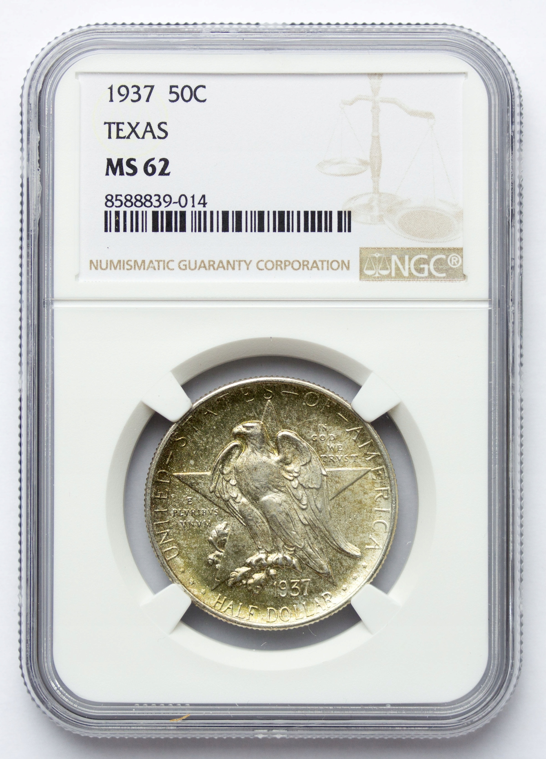 USA, 1/2 dolara 1937, Texas, NGC MS62, PIĘKNA