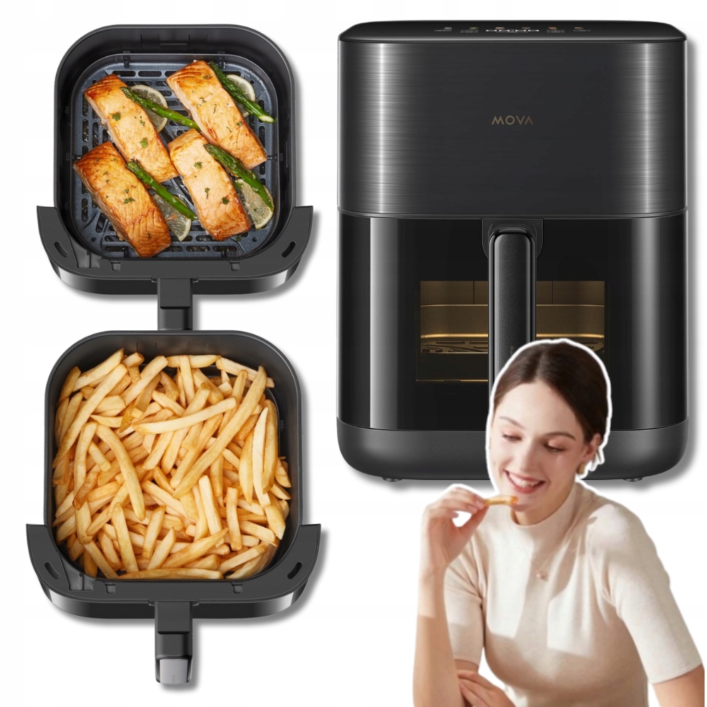 Mocná Fritéza bez tuku 1800 W Air Friter 6 L Tichá černá