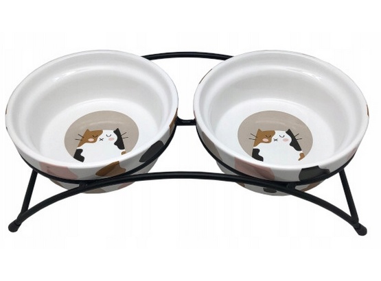 Sada keramických misek pro kočky na kovovém stojanu Yarro 28x14x8 cm