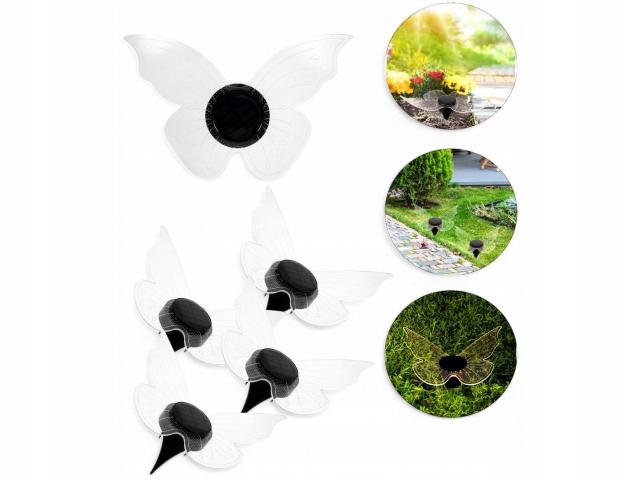 Lampa solarna ogrodowa Led ciepły biały motyl wbijana Zestaw 4 sztuki