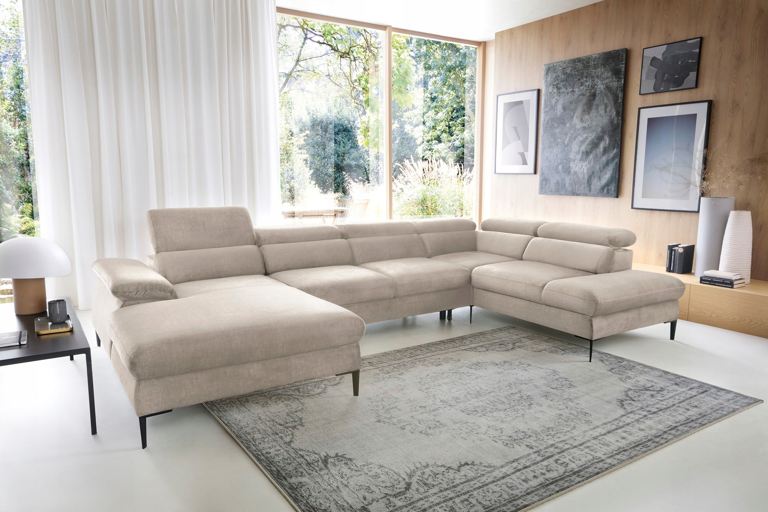 Rohová Sedací Souprava Mesto Funkce Spania Glamour Velur Krémová