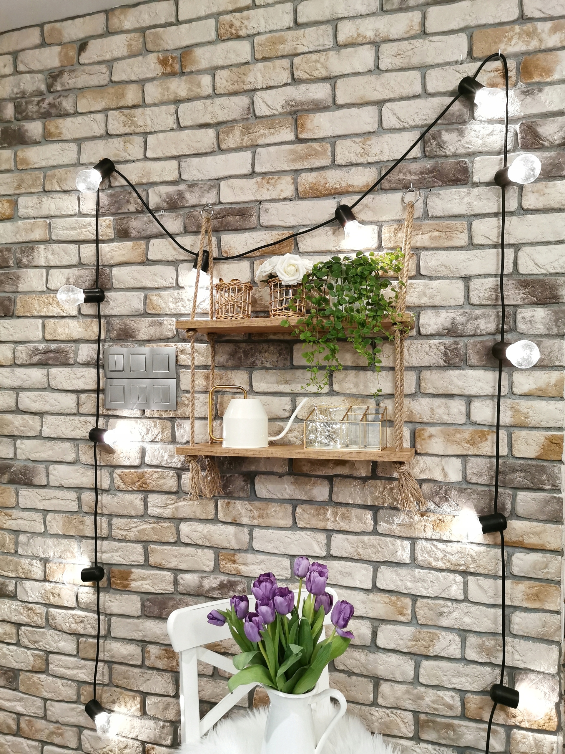 Wiszące półki na sznurkach linach złoty dąb Szerokość mebla 56 cm